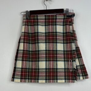 Vintage Kilt Womens XS Small Stewart Dress Tartan Plaid Wool Short Pleated Skirt